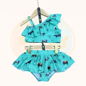 Custom Printed Aztec Girls Sleeveless Ruffle Swimming Costumes 2 Piece Bikini Baby Swimwear Beachwear For Kids