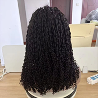 Perruque mi-longue 100 % cheveux humains vierges, coupe pixie, tresses micro-torsadées faites à la main, noir naturel, avec cordon de serrage, pour femmes noires