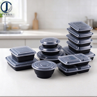 Vente en gros usine – Boîte alimentaire rectangulaire jetable personnalisable en plastique PET recyclé noir, compatible micro-ondes, modèle de marque