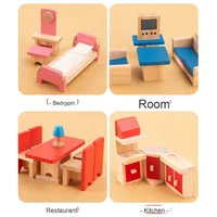 Ensemble de meubles miniatures en bois pour maison de poupée, 22 pièces, pour jeu d'imitation, petit modèle de maison de poupée en bois pour enfants