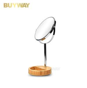 Miroir de courtoisie <span class=keywords><strong>double</strong></span> face en métal avec grossissement 5X, base de rangement en bambou, miroir de table, Espejos De Madera, Spiegel - Product Image 2
