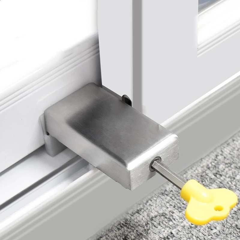 thumbnail image 1 of 2 piezas con cerradura de seguridad de marco de puerta de aleación de aluminio con llave, cerraduras de ventana doble deslizantes ajustables, cerraduras de seguridad de acero, 1 of 5