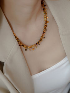 สร้อยคอสไตล์วินเทจ <span class=keywords><strong>JoJo</strong></span> สำหรับทุกเพศ ขายดี ลูกปัดไทเกอร์อายและพิคเจอร์แจสเปอร์ ชุบทอง 14K หินธรรมชาติ ทำด้วยมือ - Product Image 4