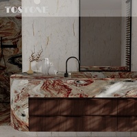 Meuble-lavabo Tostone Monica rouge en bois massif naturel et marbre, nouveau design, pour salles de bain modernes de villas et maisons contemporaines
