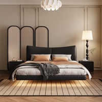Lit flottant minimaliste moderne en cuir véritable Chambre à coucher principale Petit appartement Léger Lit double italien de luxe Meubles