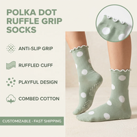 Chaussettes antidérapantes à pois avec volants en coton peigné pour le yoga, logo personnalisé, livraison rapide