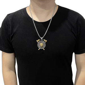 Collana Vintage <span class=keywords><strong>con</strong></span> <span class=keywords><strong>Ciondolo</strong></span> a Testa di <span class=keywords><strong>Lupo</strong></span> Vichingo Nordico Pirata in Acciaio Inox, Croce Celtica, Boutique Transfrontaliera, Placcata Oro <span class=keywords><strong>con</strong></span> Perla - Product Image 5