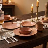 Service de table élégant en grès et porcelaine, couleur sienne brûlée, avec bols peu profonds, pour hôtels et salles de banquet, robuste et compatible four.