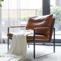 Fauteuil modulaire de loisirs en cuir véritable moderne avec structure métallique pour salon, bureau à domicile et usage hôtelier