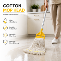 Têtes de balai serpillère en coton jaune personnalisées en gros, recharges durables pour balai serpillère humide avec long manche