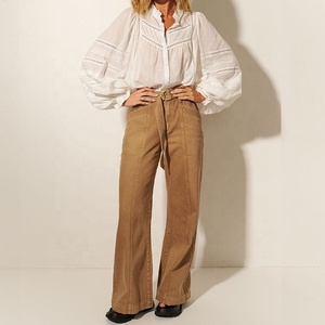OEM Primavera Verano suelta de manga larga blusas de mujer de algodón de lino Oficina <span class=keywords><strong>blanco</strong></span> botón Tops Casual Stand Down cuello de talla grande camisa - Product Image 5