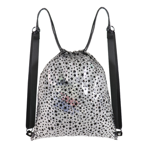 custom Trendy Bling Bling Glitter Draw String Back Pack Shiny Reversible Sequins <b>Drawstring</b> <b>Backpack</b> Bag - Product Image 4