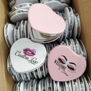 Espejos Cosméticos con Forma de Corazón, Espejos Plegables de Doble Cara de PU, Espejos Cosméticos de Marca Privada al por Mayor - Product Image 1