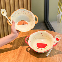 Bol à soupe de nouilles instantanées en céramique colorée sous glaçure, motif fruit mignon, grande valeur esthétique, résistant à la chaleur