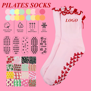 Ruffle Design Cotton Women Yoga <strong>Socks</strong> Sports Crew Bow Logo Brand Trending Pilates <strong>Socks</strong> Grip Anti Slip Custom <strong>Socks</strong> - Product Image 1