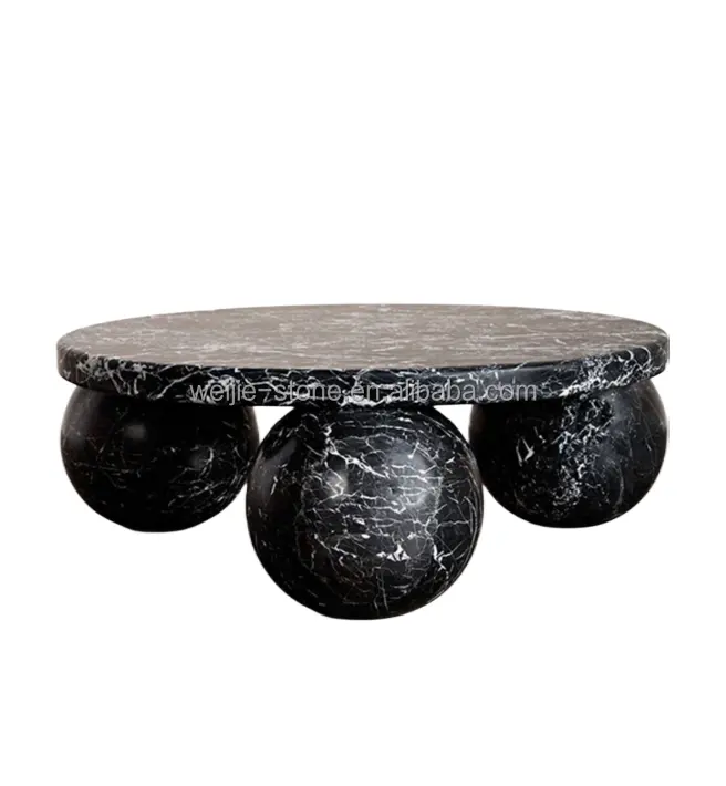 유일한 디자인 3 공 기초 커피용 탁자, 까만 자연적인 돌 대리석 가구 둥근 정상 현대 북유럽 공 커피용 탁자