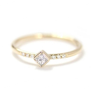 925 Sterling Silver Jewelry Plated Yellow Gold Square Cut <b>Dainty</b> <b>Ring</b> Moissanite <b>Ring</b> Set - Product Image 1