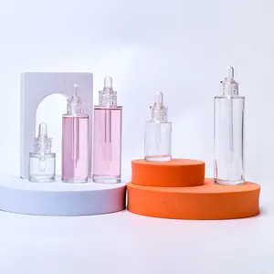 Envase de suero para el cuidado de la piel, botella de vidrio transparente con gotero de aceite esencial, con cuentagotas transparente, 15ml, 30ml, 50ml, 60ml