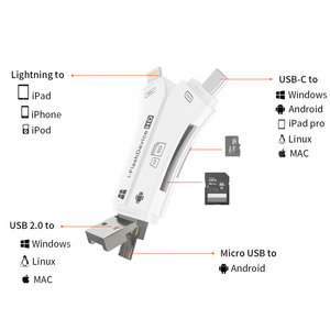 Lecteur de carte SD TF 4-en-1 OTG haute vitesse USB C <span class=keywords><strong>Micro</strong></span> USB a Lecteur de carte mémoire pour iPhone Téléphone Android Tablette Ordinateur portable PC <span class=keywords><strong>Mac</strong></span> - Product Image 2