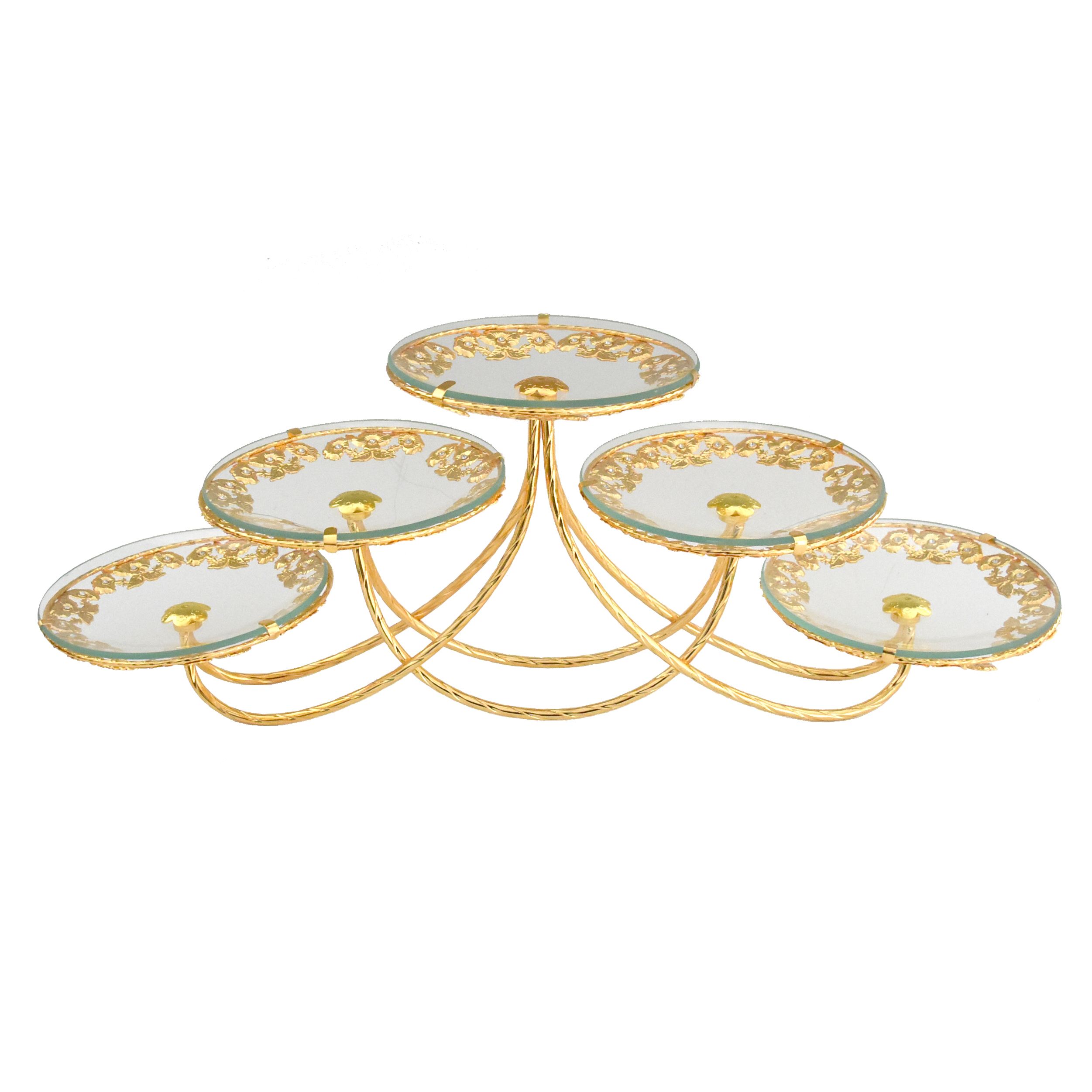 Арабский золотой цветочный стальной десертный 5 лоток, сервировочный стеклянный поднос для отеля, ресторана