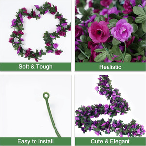 Guirlandes de roses artificielles violettes 200 cm, guirlande de fleurs en soie pour décoration de table de mariage - Product Image 3