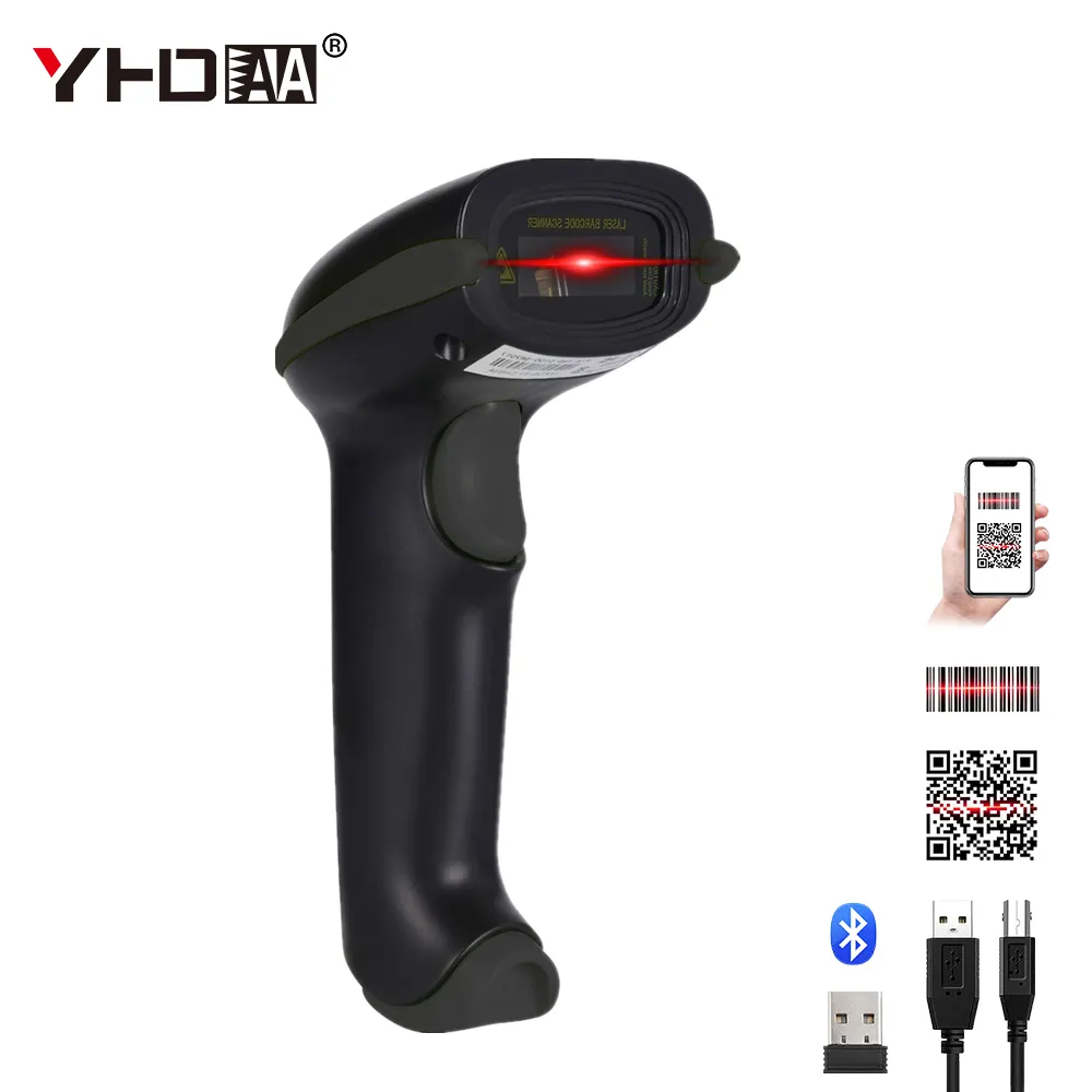Yhdaa cầm tay máy quét mã vạch 1D 2D QR Máy quét laser có dây không dây đầu đọc mã vạch cho siêu thị cửa hàng