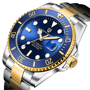 PAGANI DESIGN Montre mécanique automatique pour homme Cadran bleu Lunette dorée Bracelet en acier inoxydable 40 mm Sport Diver Résistant à l'eau 100M - Product Image 1