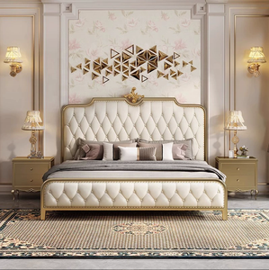 Cama de Madera Maciza con Acabado en Cuero de Estilo Americano, Cama Doble de Estilo Europeo, Juego de Muebles para Recámara Principal - Product Image 1