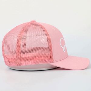 OEM Service 6 Panel Low Profile Women <b>Pink</b> Ponytail Trucker Hat, Cotton Mesh 3D Embroidered Slightly Curved Brim Trucker Hat - Product Image 5