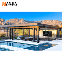 Pergola bioclimatique en aluminium avec éclairage LED, panneaux solaires thermolaqués, auvent de terrasse à lames métalliques, pavillon