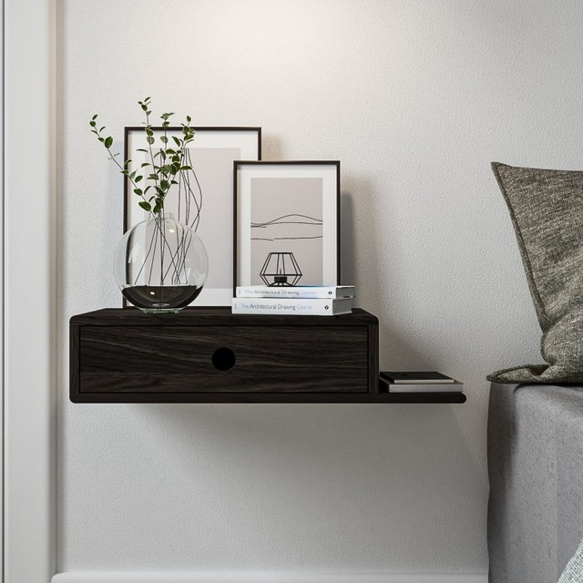 Floating Nightstand Rack with Shelf on the Right Farmhouse Nightstand Rack Beech Floating Bedside Table
