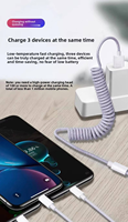 Cable de Carga Rápida USB 3 en 1 de 100 W, Cable de Carga Universal en Espiral, Cable de Carga Retráctil con Resorte para Teléfono Móvil