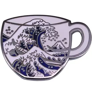 Hokusai Tea: The Great Waves Off Kanagawa Enamel Pin Japanese Art Teacup Cute Pins for Jackets Set for Bookbags