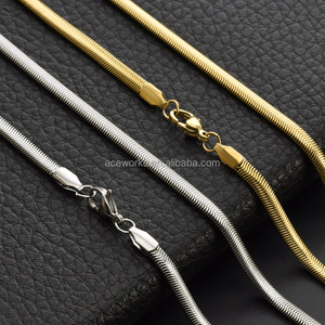 High Quality Soft Herringbone Flat Snake Chain Necklace - 18K Gold Plated Stainless Steel for Men and Women - Product Image 5