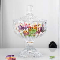 Factory Wholesale Crystal Vintage Footed Candy Sugar Bowl Glass Candy Jar with Lid Embossed Stripe Goblet Candy Jar