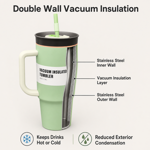 40oz Vacuum Insulated Tumbler with Handle Straw Lid Stainless Steel Custom Logo Bulk Travel Cup - Product Image 3