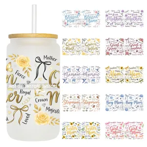 Autocollants de transfert UV DTF pour gobelets, motifs floraux pour la fête des mères, prêts à appliquer, impressions durables pour gobelets en verre Libbey de 16 oz - Product Image 1