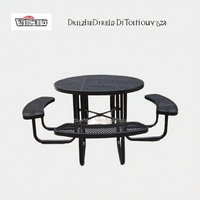 Meubles d'extérieur modernes et durables, table ronde en acier pour le camping, la pique-nique, la restauration, le parc, ensemble de table et de chaises en métal pour restaurant