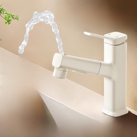 Robinet de salle de bain blanc crème avec douchette extractible pour lavabo, eau chaude et froide