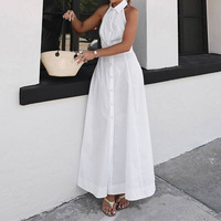 Nouvelle Robe Longue Fluide et Élégante Unie Sans Manches Coupe Ajustée Fendue pour les Vacances – Collection Été