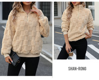 Sweat-shirts à demi-zip pour femmes, vestes pull en polaire, vêtements pour femmes, nouvelle collection, vêtements chauds, manteaux d'hiver à carreaux pour 2024