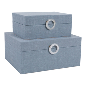 Fabric Covered Decorative Storage Box with Ring Detail for Home Decor Keepsake Jewelry Box with Lid Set of Two - Product Image 2