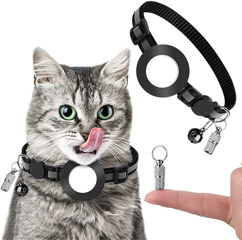 Wholesale hot sale Airtag pet anti-lost address pendant collar with bell Airtag reflective cat dog collar