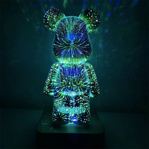 3D Glass <strong>Violent</strong> Bear <strong>Night</strong> Light Rgb Ambience Table Lamp for Kids Gift Bedside Desk Ornaments Romantic Fireworks Lamp - Product Image 3