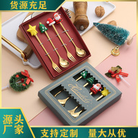Cuillère en acier inoxydable créative en forme de sapin de Noël, cuillère à café, fourchette à dessert, fourchette à fruits, cuillère-poupée, ensemble de couverts cadeau