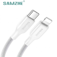 Cable SAMZHE de 1m Tipo-C a Lightning, PD30W 3A, Carga Rápida, Cable de Datos Trenzado Blanco para iPhone 14/13/12/11, iPad, Uso con CarPlay