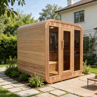 Jacuzzi Exterior Cúbico de Cedro Rojo para 6 Personas, Calefacción Eléctrica, Panel de Control Computarizado, Sauna de Vapor Seco de Madera de Hemlock Sólida, Estufa de 220V
