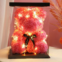 Ours en peluche avec boîte, fleurs, 25 cm, roses, Saint-Valentin, cœur en mousse, rouge, cadeau, cadeaux, rose artificielle miniature, ours en roses préservées pour la Saint-Valentin