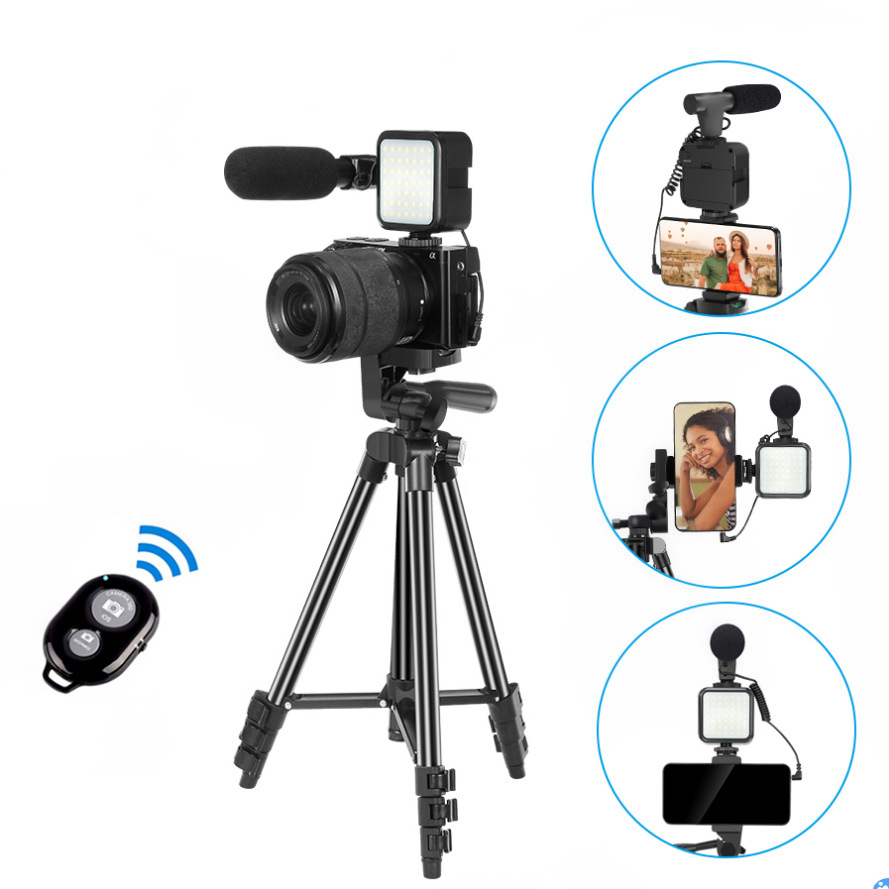 Vlogging Kit for Youtube TikTok Vlogger Tripod for iPhone Smartphone with Mic Live Stream LED light Vlog Set