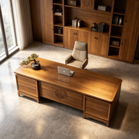 Table de bureau de direction avec surface imitation bois et meubles de rangement multi-tiroirs pour un espace de travail professionnel